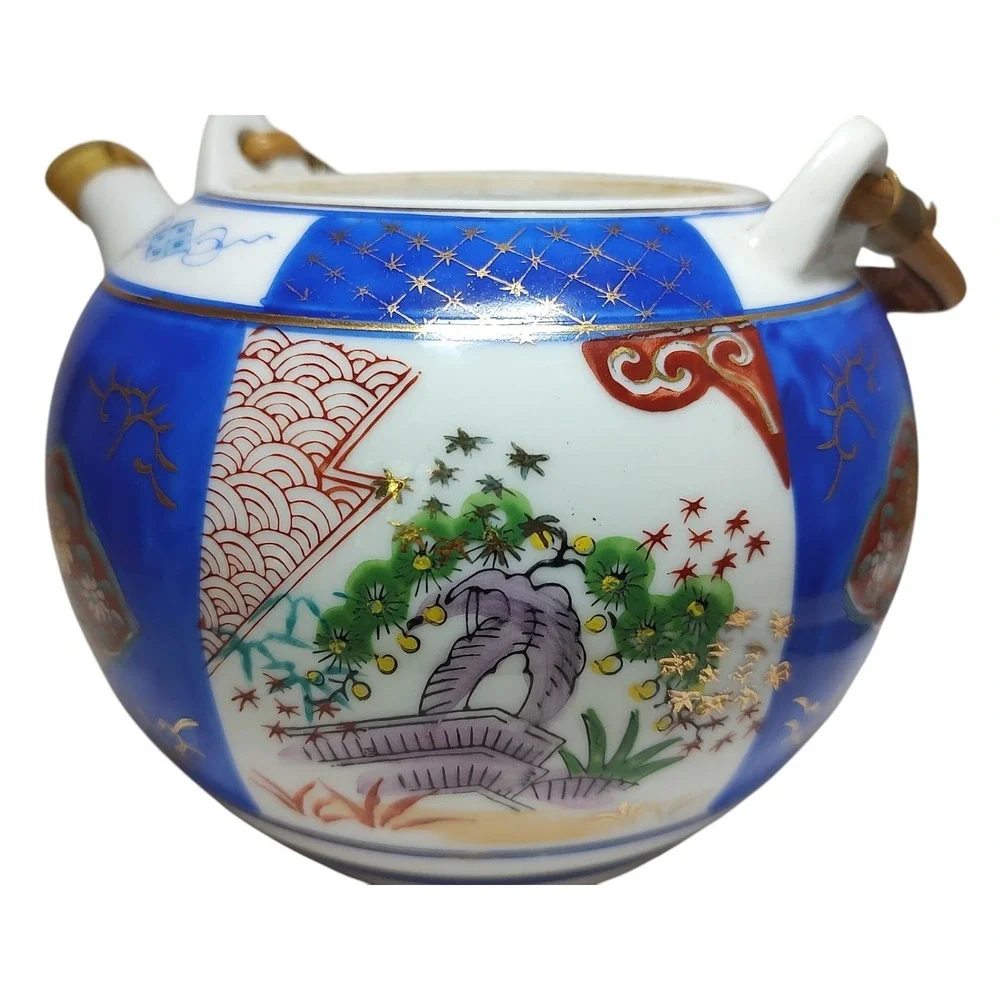 Vintage Yo Wan‎ Li Japanese Teapot Porcelain With Wicker Handle Four Cup NO LID